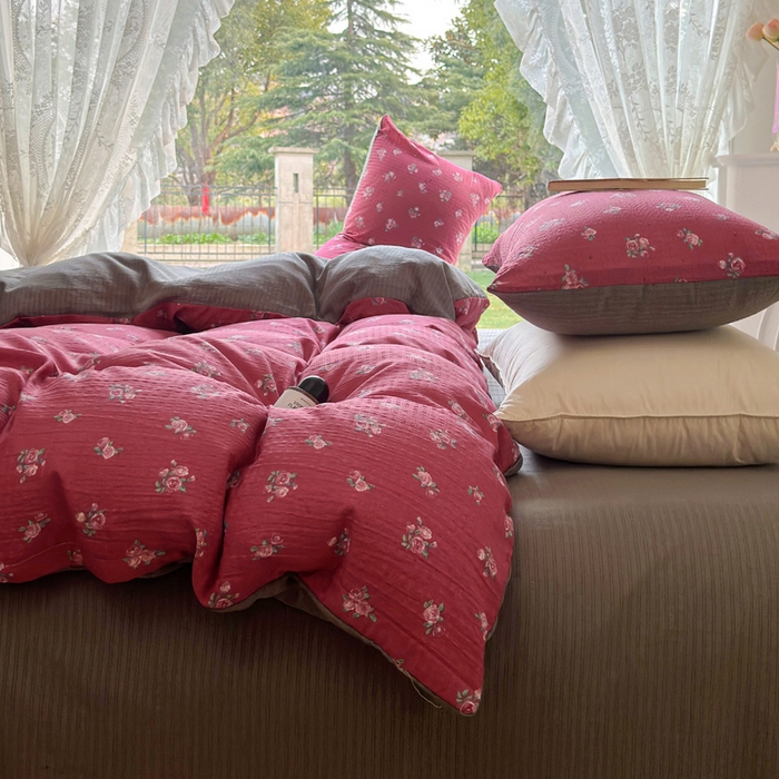 91家纺网 家纺一手货源 找家纺 王朝国际 2026新款直播电商热款彩竺棉四件套 红昭