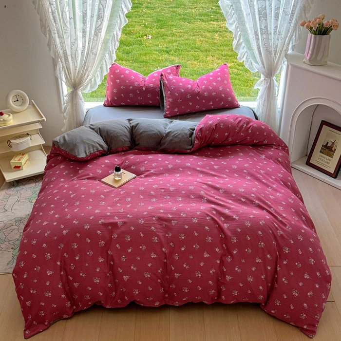 91家纺网 家纺一手货源 找家纺 王朝国际 2026新款直播电商热款彩竺棉四件套 红昭