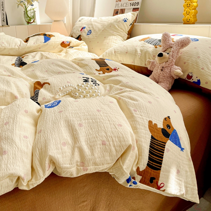 91家纺网 家纺一手货源 找家纺 （总）维娜斯家纺 2025新款印花双层纱四件套亲肤柔软适合裸睡