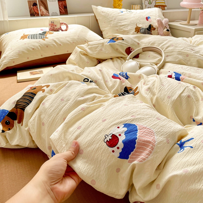 91家纺网 家纺一手货源 找家纺 （总）维娜斯家纺 2025新款印花双层纱四件套亲肤柔软适合裸睡