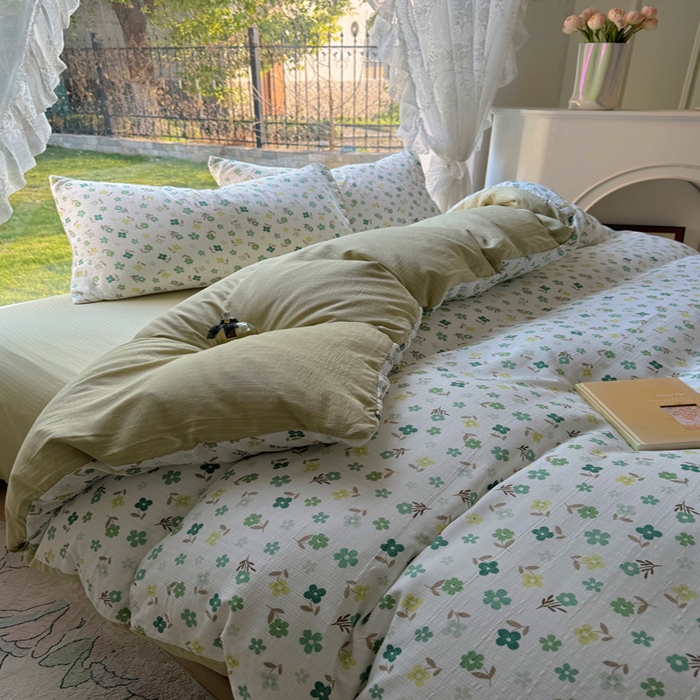 91家纺网 家纺一手货源 找家纺 王朝国际 2026新款直播电商热款彩竺棉四件套 幸运草