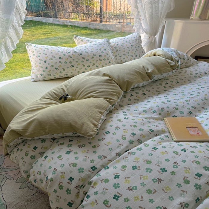 91家纺网 家纺一手货源 找家纺 王朝国际 2026新款直播电商热款彩竺棉四件套 幸运草