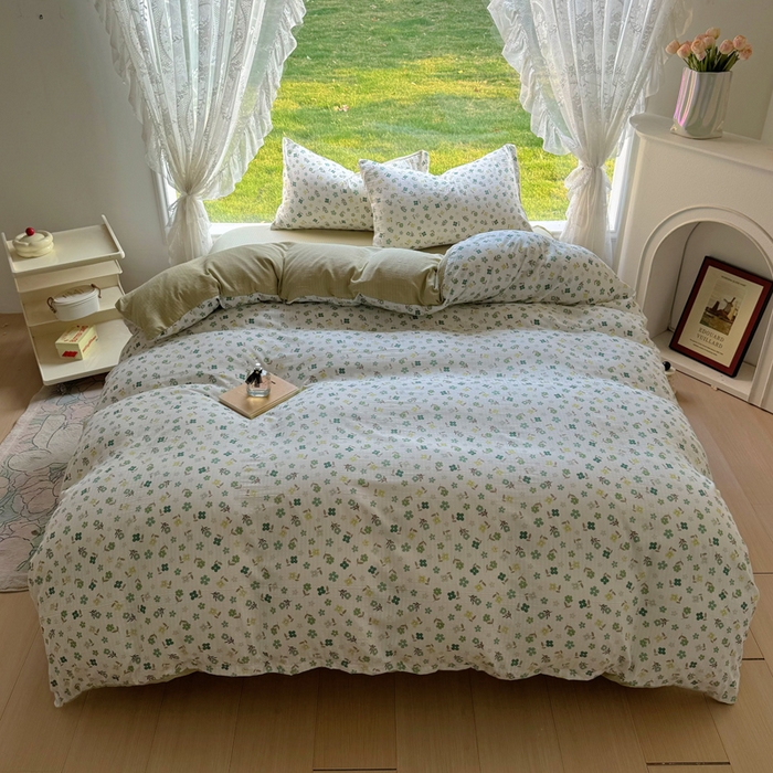 91家纺网 家纺一手货源 找家纺 王朝国际 2026新款直播电商热款彩竺棉四件套 幸运草