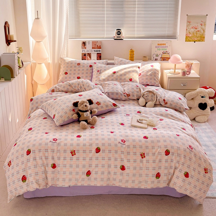 维娜斯家纺 2025新款印花双层纱四件套亲肤柔软适合裸睡 奶油草莓