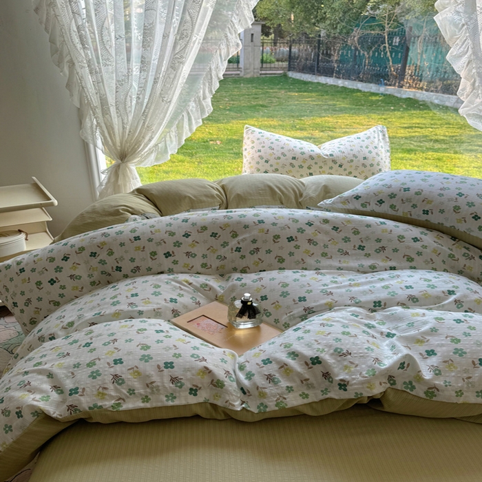 91家纺网 家纺一手货源 找家纺 王朝国际 2026新款直播电商热款彩竺棉四件套 幸运草