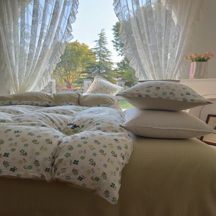 91家纺网 家纺一手货源 找家纺 王朝国际 2026新款直播电商热款彩竺棉四件套 幸运草