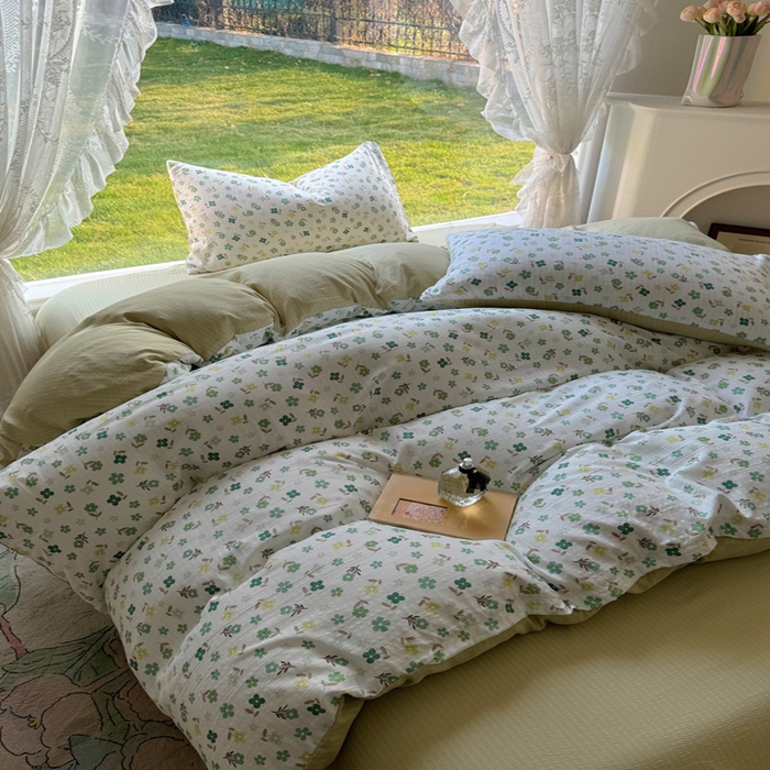 91家纺网 家纺一手货源 找家纺 王朝国际 2026新款直播电商热款彩竺棉四件套 幸运草