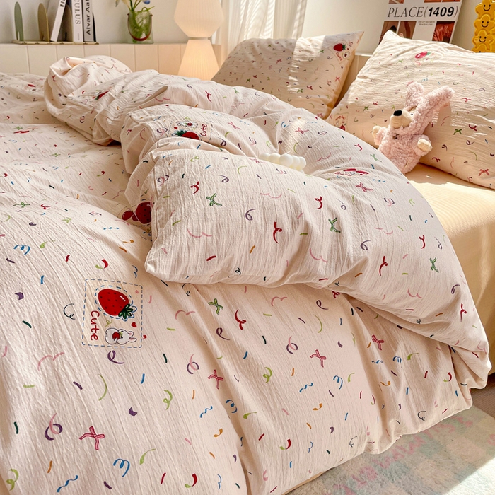 91家纺网 家纺一手货源 找家纺 维娜斯家纺 2025新款印花双层纱四件套亲肤柔软适合裸睡 森林派对