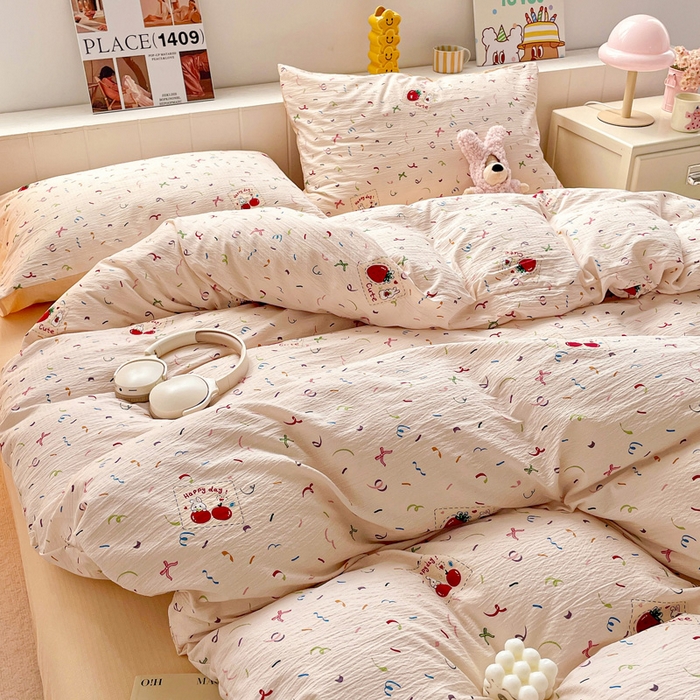 91家纺网 家纺一手货源 找家纺 维娜斯家纺 2025新款印花双层纱四件套亲肤柔软适合裸睡 森林派对