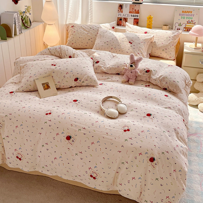 91家纺网 家纺一手货源 找家纺 维娜斯家纺 2025新款印花双层纱四件套亲肤柔软适合裸睡 森林派对