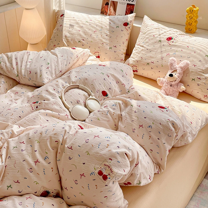 91家纺网 家纺一手货源 找家纺 维娜斯家纺 2025新款印花双层纱四件套亲肤柔软适合裸睡 森林派对