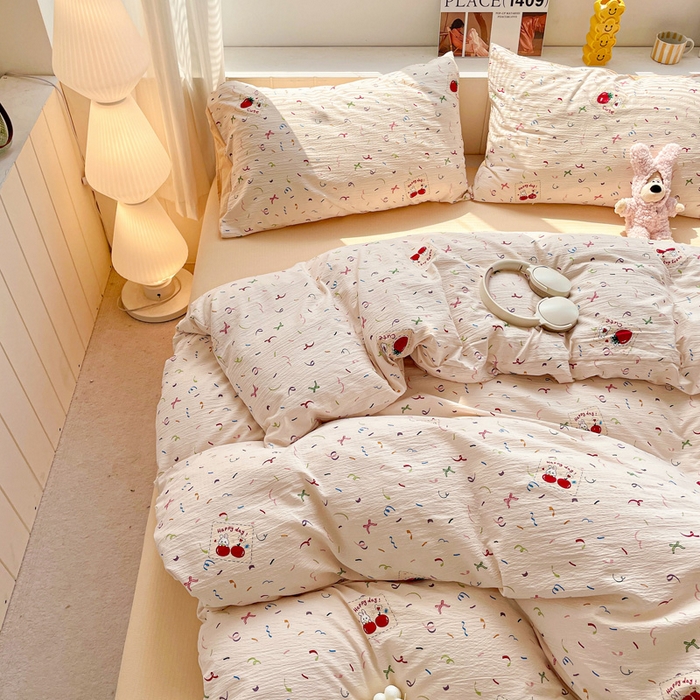 91家纺网 家纺一手货源 找家纺 维娜斯家纺 2025新款印花双层纱四件套亲肤柔软适合裸睡 森林派对