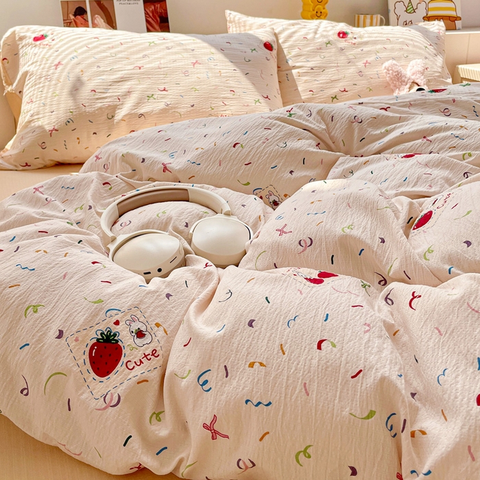 91家纺网 家纺一手货源 找家纺 维娜斯家纺 2025新款印花双层纱四件套亲肤柔软适合裸睡 森林派对