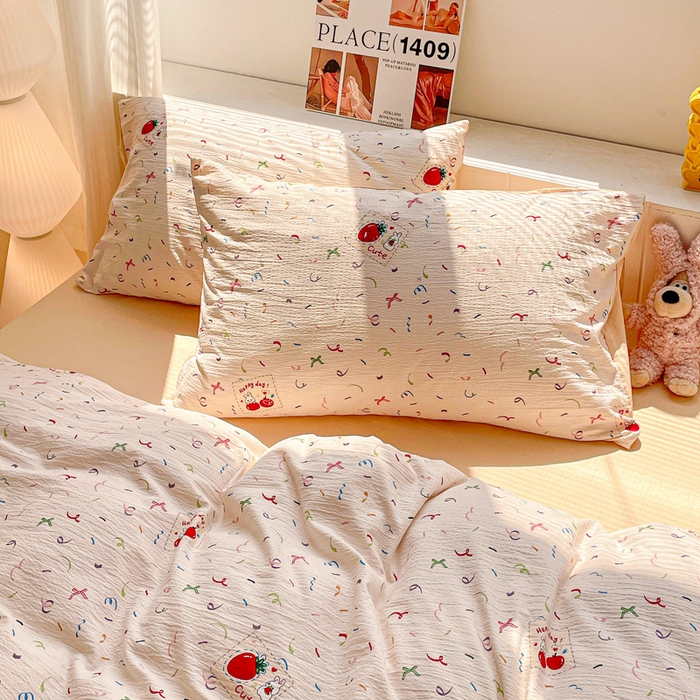 91家纺网 家纺一手货源 找家纺 维娜斯家纺 2025新款印花双层纱四件套亲肤柔软适合裸睡 森林派对