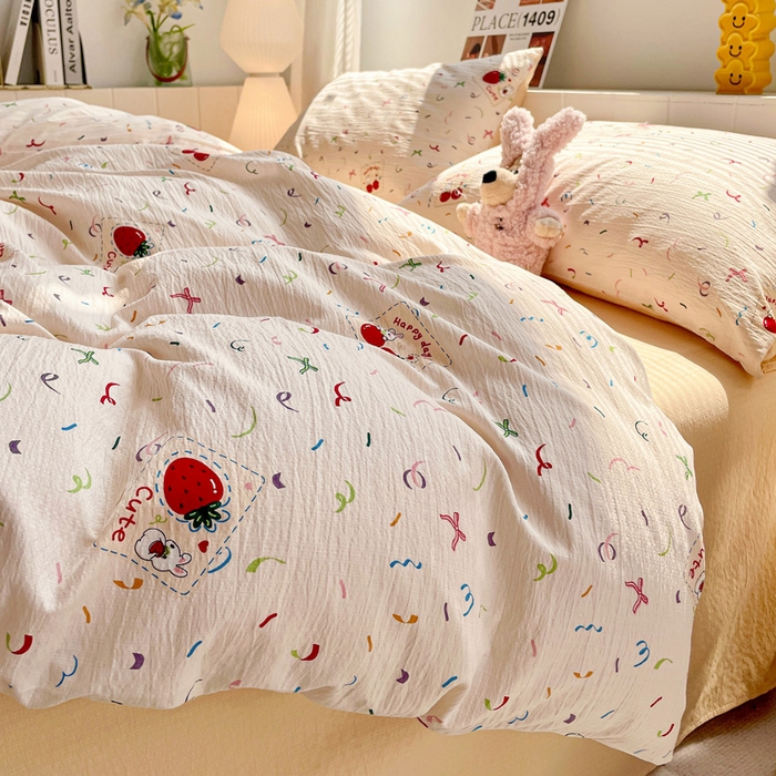 91家纺网 家纺一手货源 找家纺 维娜斯家纺 2025新款印花双层纱四件套亲肤柔软适合裸睡 森林派对