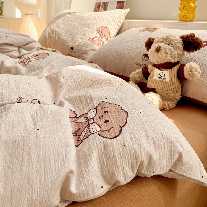 91家纺网 家纺一手货源 找家纺 维娜斯家纺 2025新款印花双层纱四件套亲肤柔软适合裸睡 甜心派对