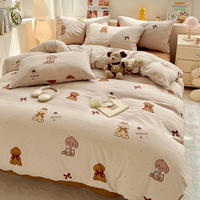 91家纺网 家纺一手货源 找家纺 维娜斯家纺 2025新款印花双层纱四件套亲肤柔软适合裸睡 甜心派对