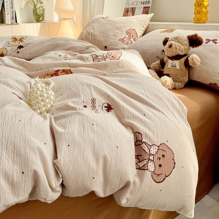 91家纺网 家纺一手货源 找家纺 维娜斯家纺 2025新款印花双层纱四件套亲肤柔软适合裸睡 甜心派对