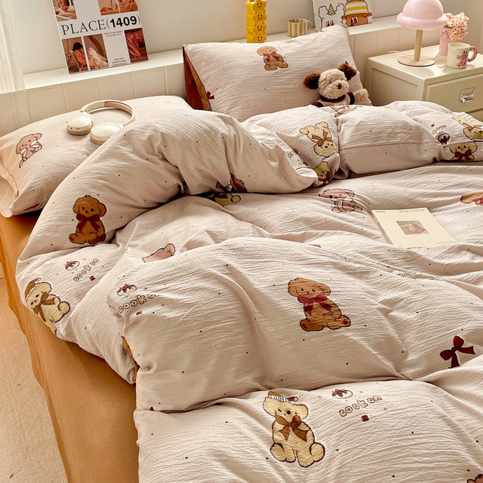 91家纺网 家纺一手货源 找家纺 维娜斯家纺 2025新款印花双层纱四件套亲肤柔软适合裸睡 甜心派对