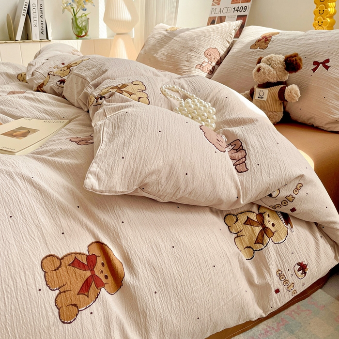 91家纺网 家纺一手货源 找家纺 维娜斯家纺 2025新款印花双层纱四件套亲肤柔软适合裸睡 甜心派对