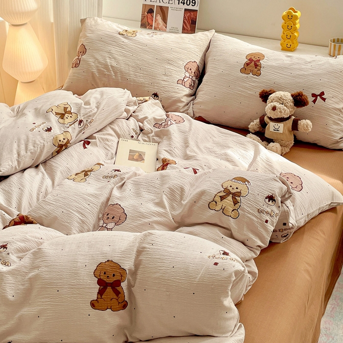 91家纺网 家纺一手货源 找家纺 维娜斯家纺 2025新款印花双层纱四件套亲肤柔软适合裸睡 甜心派对