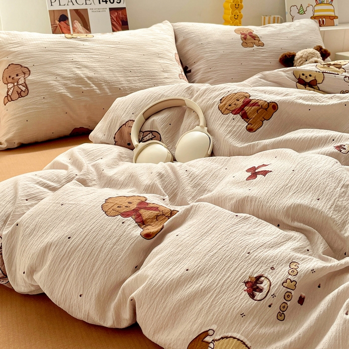 91家纺网 家纺一手货源 找家纺 维娜斯家纺 2025新款印花双层纱四件套亲肤柔软适合裸睡 甜心派对