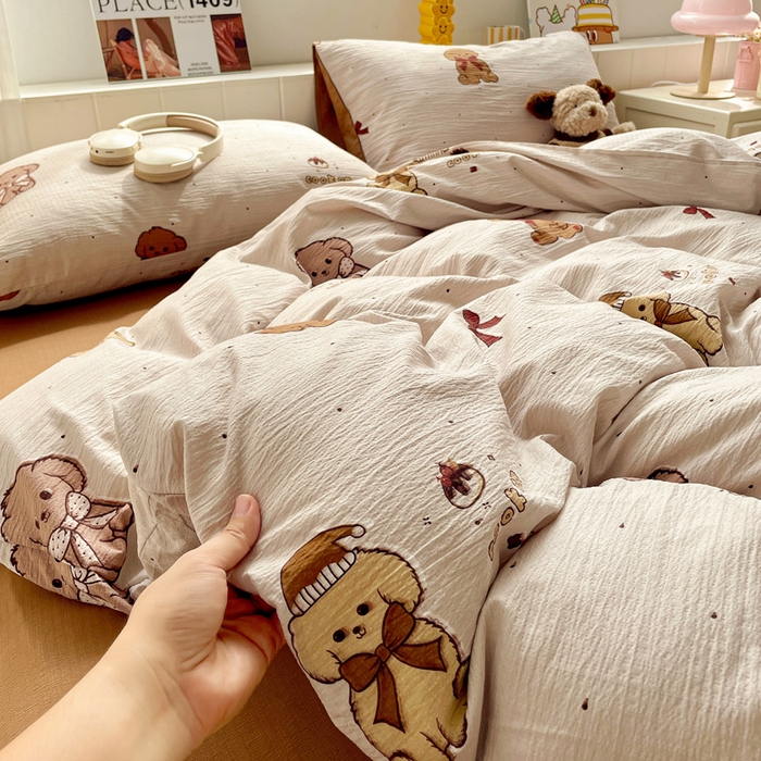 91家纺网 家纺一手货源 找家纺 维娜斯家纺 2025新款印花双层纱四件套亲肤柔软适合裸睡 甜心派对