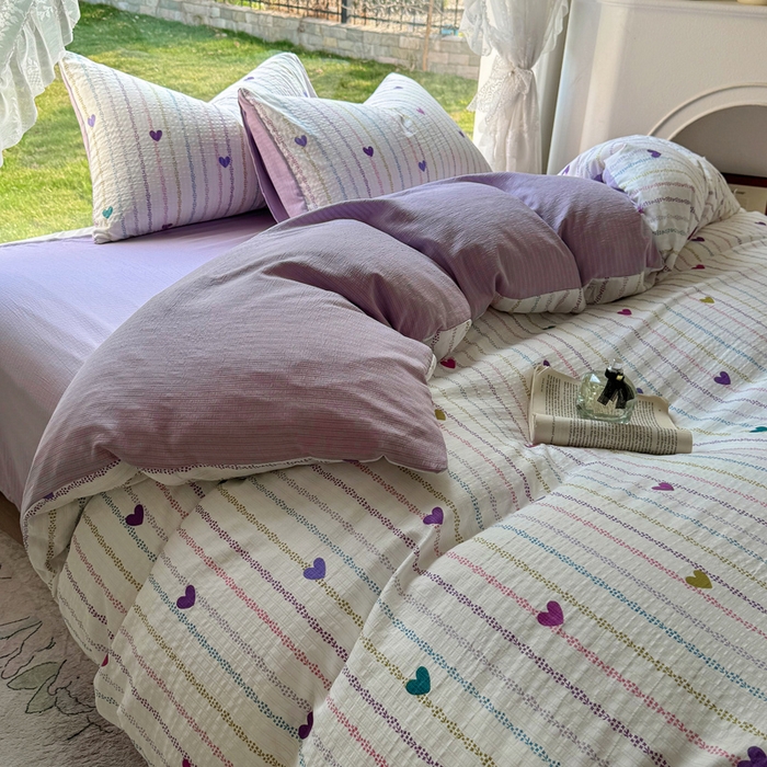 91家纺网 家纺一手货源 找家纺 王朝国际 2026新款直播电商热款彩竺棉四件套 紫爱心