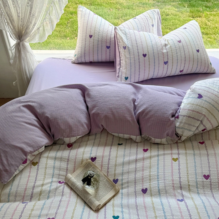 91家纺网 家纺一手货源 找家纺 王朝国际 2026新款直播电商热款彩竺棉四件套 紫爱心