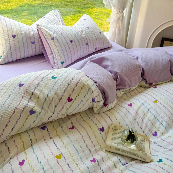 91家纺网 家纺一手货源 找家纺 王朝国际 2026新款直播电商热款彩竺棉四件套 紫爱心