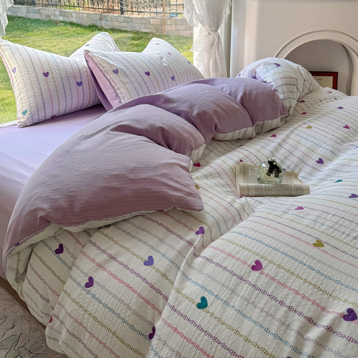 91家纺网 家纺一手货源 找家纺 王朝国际 2026新款直播电商热款彩竺棉四件套 紫爱心