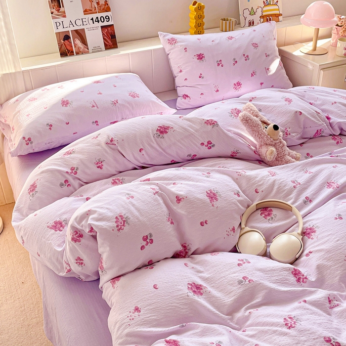 91家纺网 家纺一手货源 找家纺 维娜斯家纺 2025新款印花双层纱四件套亲肤柔软适合裸睡 夏日盛果