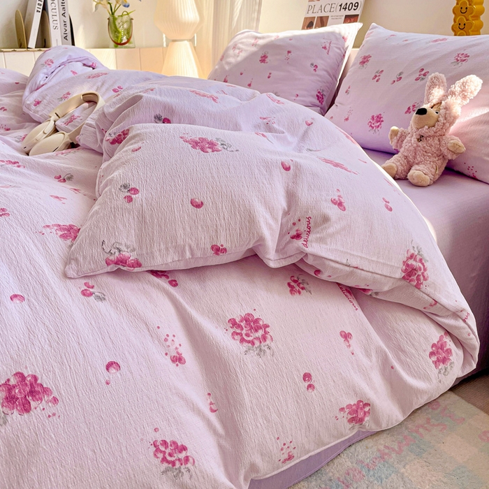 91家纺网 家纺一手货源 找家纺 维娜斯家纺 2025新款印花双层纱四件套亲肤柔软适合裸睡 夏日盛果