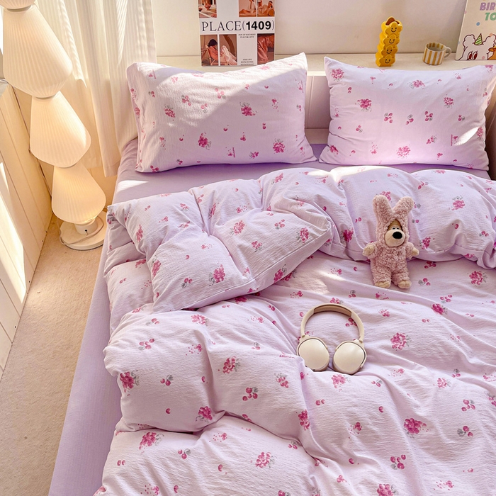 91家纺网 家纺一手货源 找家纺 维娜斯家纺 2025新款印花双层纱四件套亲肤柔软适合裸睡 夏日盛果