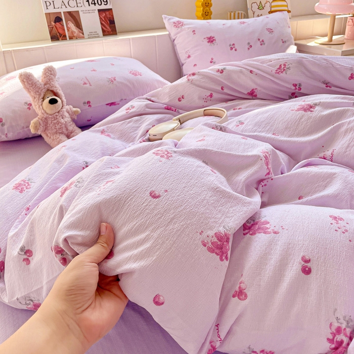 91家纺网 家纺一手货源 找家纺 维娜斯家纺 2025新款印花双层纱四件套亲肤柔软适合裸睡 夏日盛果