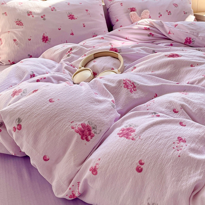 91家纺网 家纺一手货源 找家纺 维娜斯家纺 2025新款印花双层纱四件套亲肤柔软适合裸睡 夏日盛果