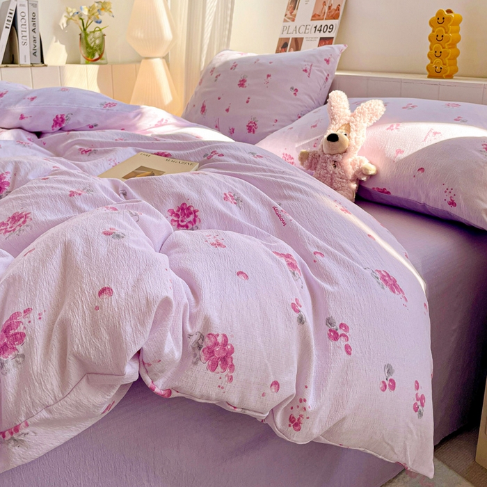 91家纺网 家纺一手货源 找家纺 维娜斯家纺 2025新款印花双层纱四件套亲肤柔软适合裸睡 夏日盛果