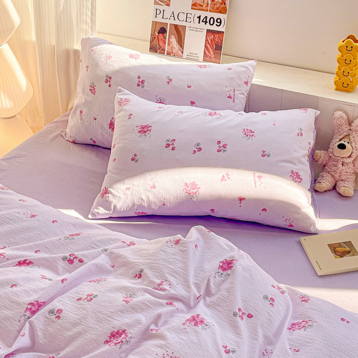 91家纺网 家纺一手货源 找家纺 维娜斯家纺 2025新款印花双层纱四件套亲肤柔软适合裸睡 夏日盛果