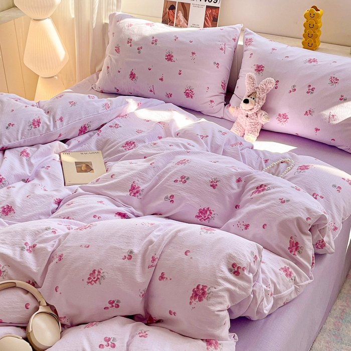 91家纺网 家纺一手货源 找家纺 维娜斯家纺 2025新款印花双层纱四件套亲肤柔软适合裸睡 夏日盛果