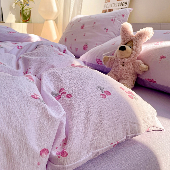 91家纺网 家纺一手货源 找家纺 维娜斯家纺 2025新款印花双层纱四件套亲肤柔软适合裸睡 夏日盛果