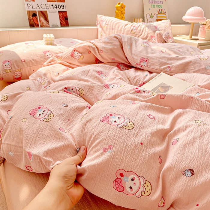 91家纺网 家纺一手货源 找家纺 维娜斯家纺 2025新款印花双层纱四件套亲肤柔软适合裸睡 小兔莉莉