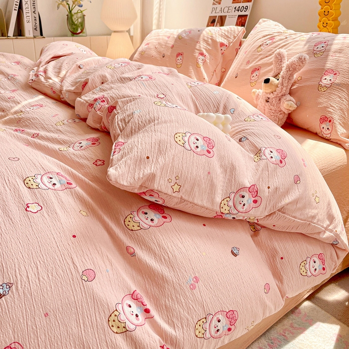 91家纺网 家纺一手货源 找家纺 维娜斯家纺 2025新款印花双层纱四件套亲肤柔软适合裸睡 小兔莉莉