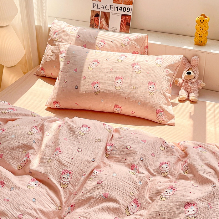 91家纺网 家纺一手货源 找家纺 维娜斯家纺 2025新款印花双层纱四件套亲肤柔软适合裸睡 小兔莉莉