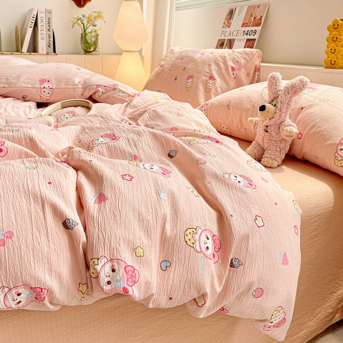 91家纺网 家纺一手货源 找家纺 维娜斯家纺 2025新款印花双层纱四件套亲肤柔软适合裸睡 小兔莉莉