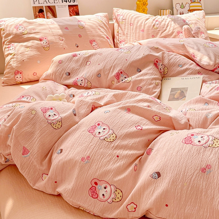 91家纺网 家纺一手货源 找家纺 维娜斯家纺 2025新款印花双层纱四件套亲肤柔软适合裸睡 小兔莉莉