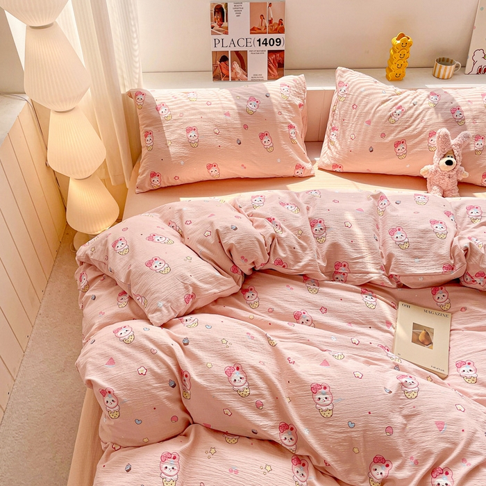 91家纺网 家纺一手货源 找家纺 维娜斯家纺 2025新款印花双层纱四件套亲肤柔软适合裸睡 小兔莉莉