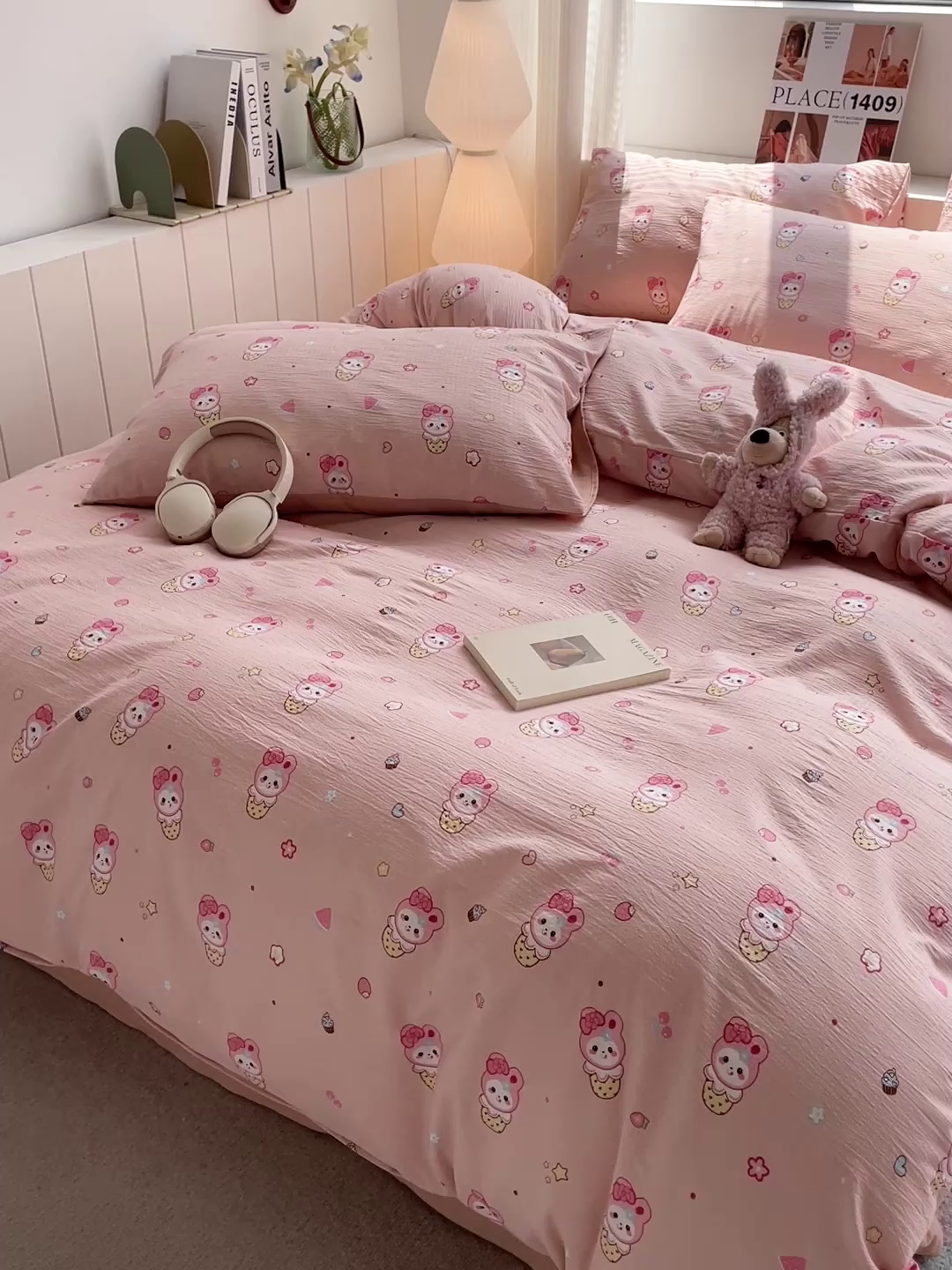 91家纺网 家纺一手货源 找家纺 维娜斯家纺 2025新款印花双层纱四件套亲肤柔软适合裸睡 小兔莉莉