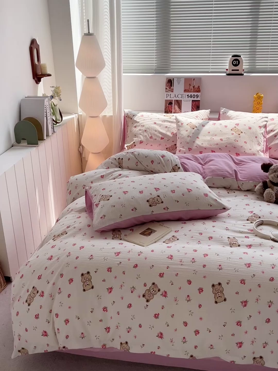 91家纺网 家纺一手货源 找家纺 维娜斯家纺 2025新款印花双层纱四件套亲肤柔软适合裸睡 小熊花园