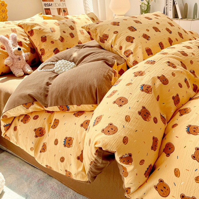 91家纺网 家纺一手货源 找家纺 维娜斯家纺 2025新款印花双层纱四件套亲肤柔软适合裸睡 小熊梦梦