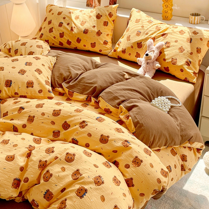 91家纺网 家纺一手货源 找家纺 维娜斯家纺 2025新款印花双层纱四件套亲肤柔软适合裸睡 小熊梦梦